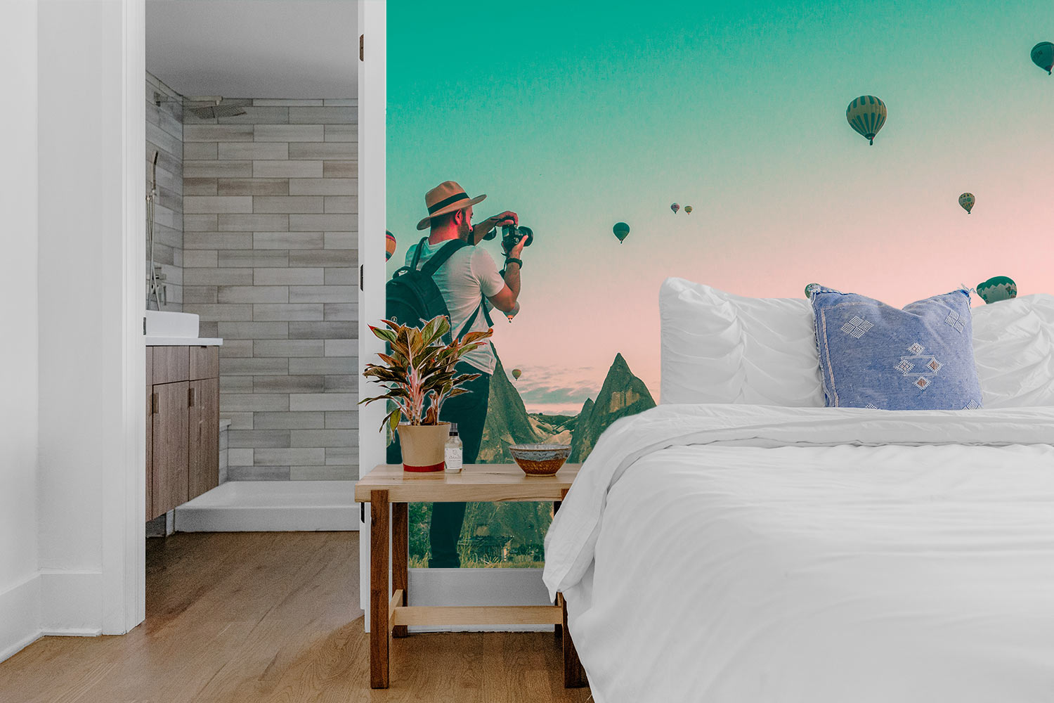 badkamer slaapkamer luchtballonnen behang inspiratie